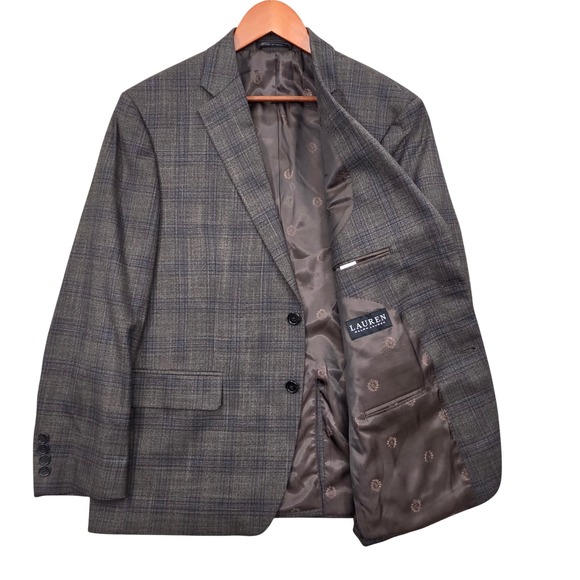 Lauren Ralph Lauren Other - Lauren Ralph Lauren Mens 42S Blazer Brown Blue Plaid Two Button Sport Coat 42 S